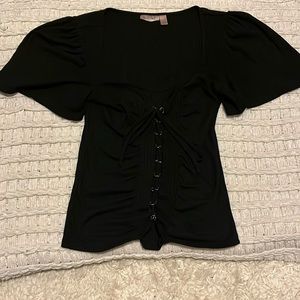 Ruched Lace-up Flutter Sleeve Top